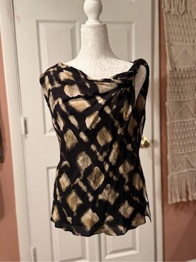 Zara Black Cowl Neck Camisole with Gold Abstract Print
